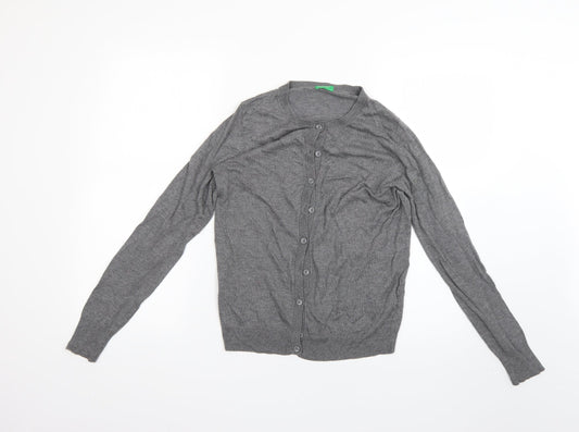Womens UK Size S United Colors of Benetton Grey Cardigan Jumper