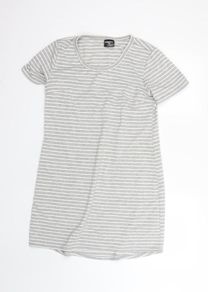 cool Womens Grey Striped  T-Shirt Dress  Size M