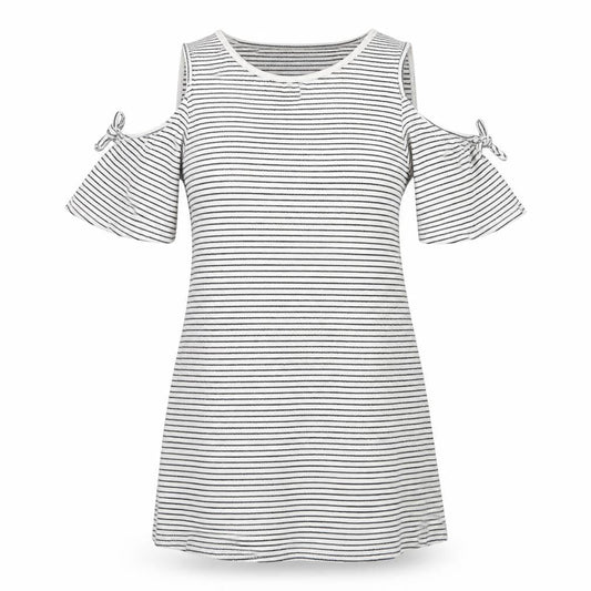 Front view of F&F women’s white striped mini, size UK 10