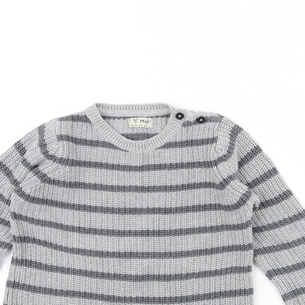 Close-up detail of Next girls’ grey striped jumper, size 5, years