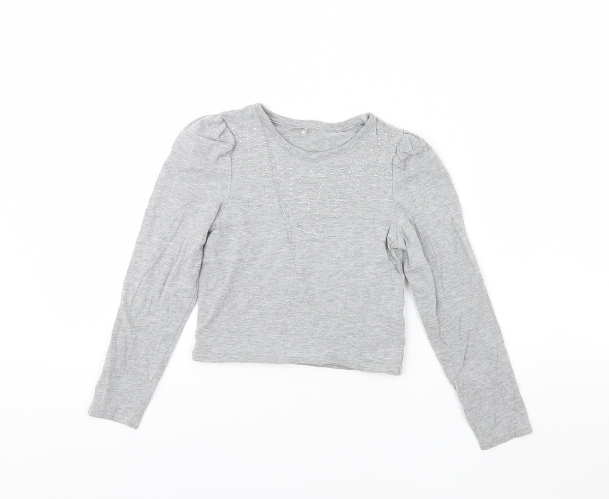 Additional front view of George girls’ grey basic t-shirt, size 8, years