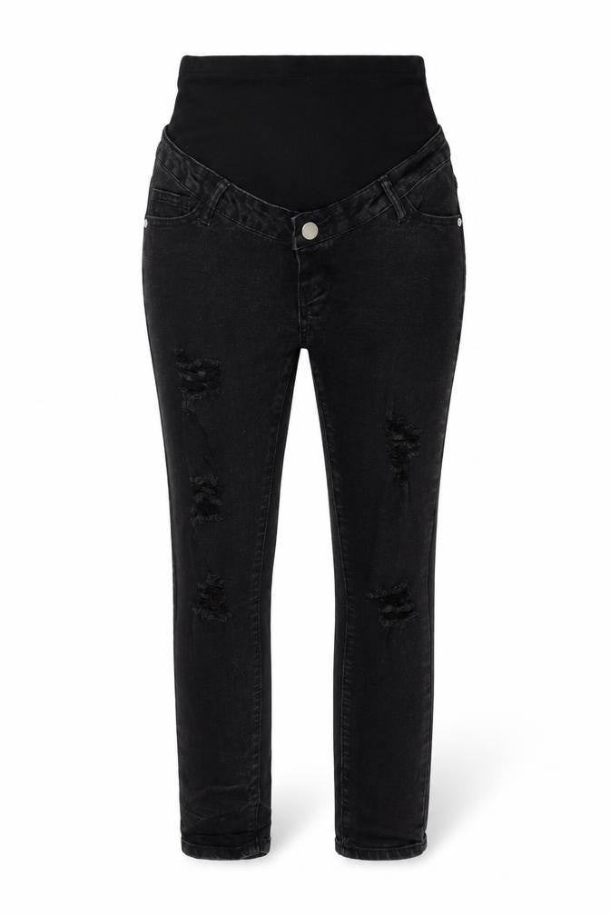Front view of Boohoo women’s black denim skinny jeans, size UK 10, 25-inch leg