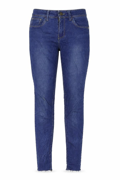 Front view of Denim & Co. women’s blue denim skinny jeans, size UK 4, 28-inch leg
