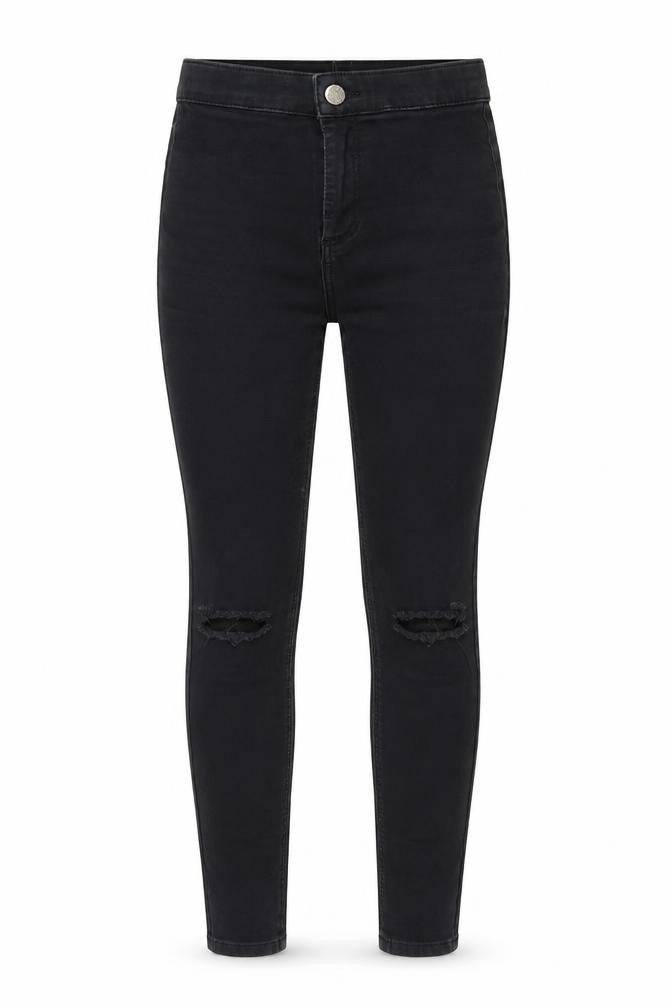 Front view of Topshop women’s black denim skinny jeans, size UK 26, in, 32-inch leg