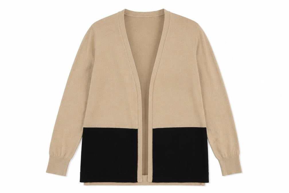 Front view of J.D.Williams women’s brown knit cardigan jumper, size UK 12
