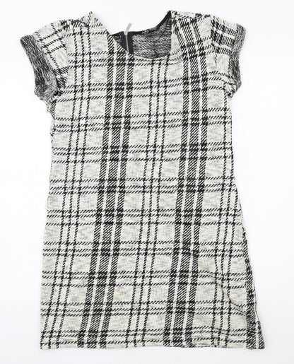 Select Womens White Plaid Jersey T-Shirt Dress  Size 10