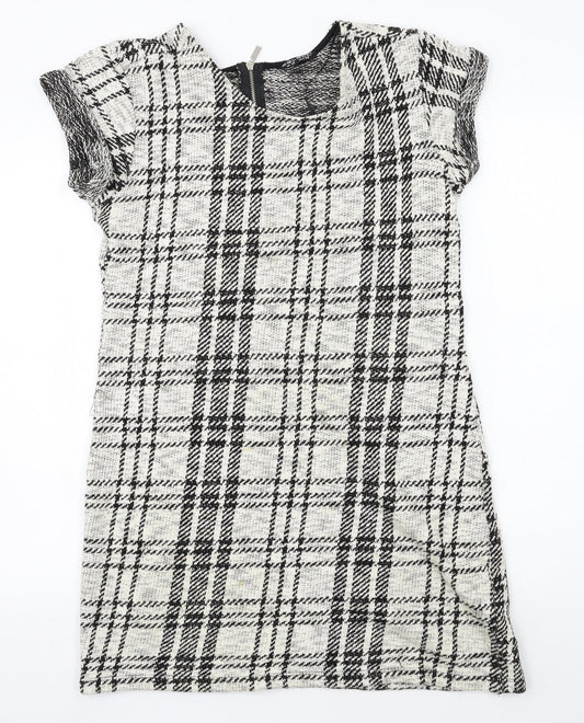 Select Womens White Plaid Jersey T-Shirt Dress  Size 10