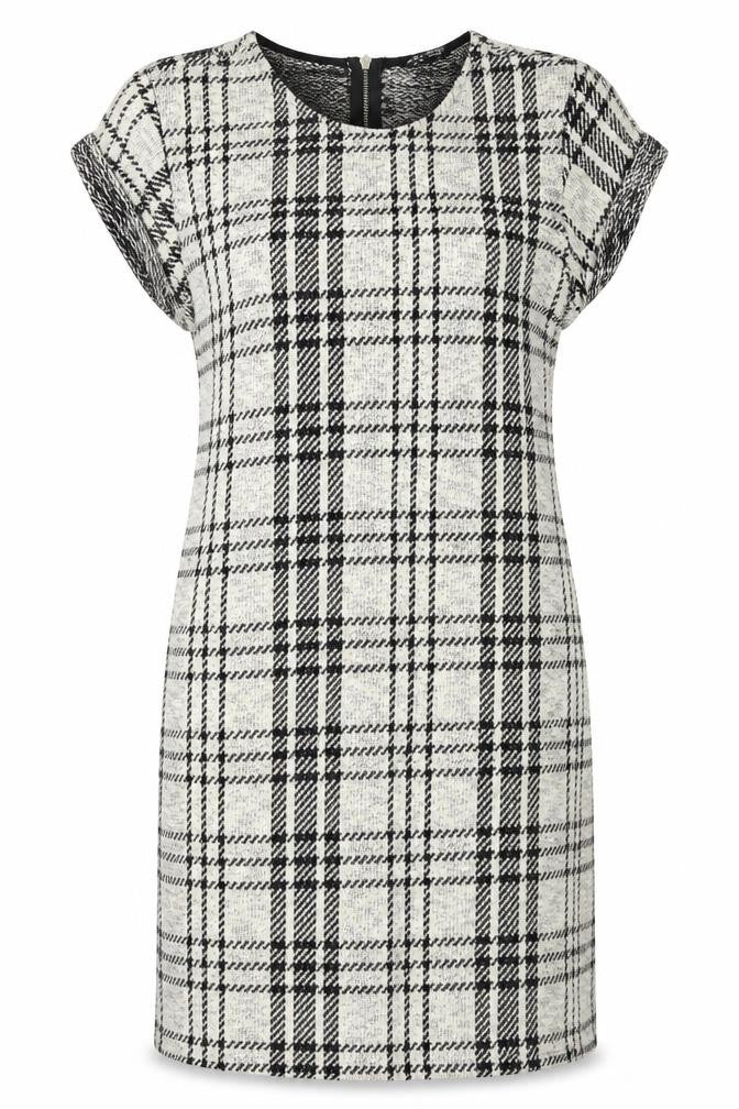 Front view of Select women’s white plaid jersey t-shirt dress, size UK 10