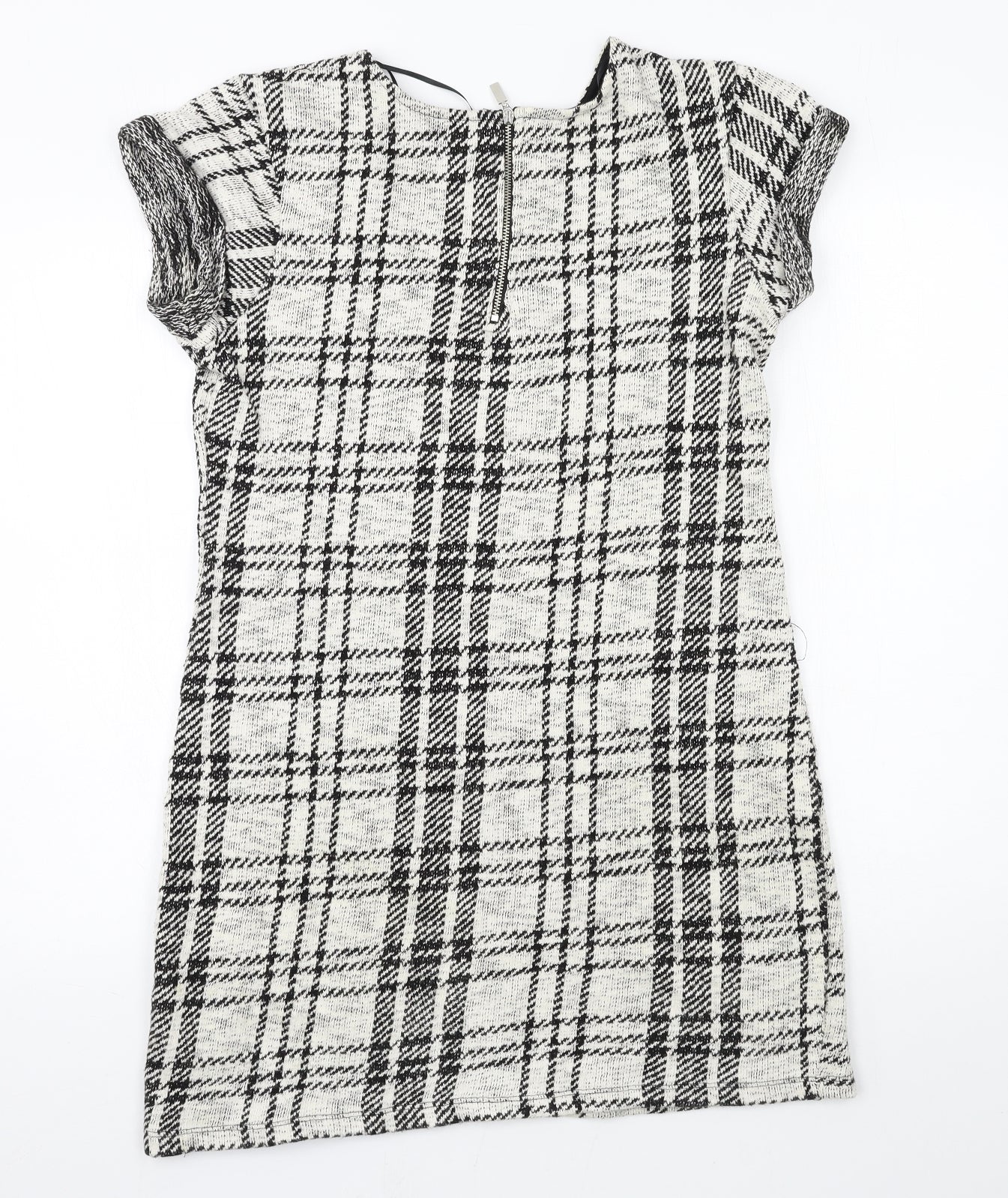 Select Womens White Plaid Jersey T-Shirt Dress  Size 10