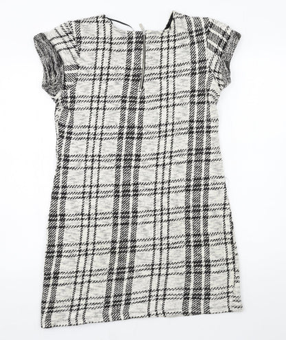 Select Womens White Plaid Jersey T-Shirt Dress  Size 10