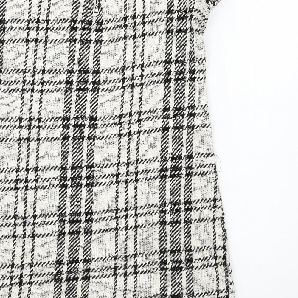 Select Womens White Plaid Jersey T-Shirt Dress  Size 10
