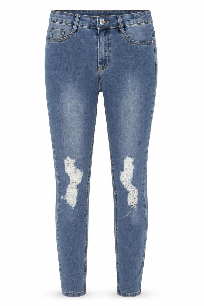Front view of Missguided women’s blue denim skinny jeans, size UK 10, 30-inch leg