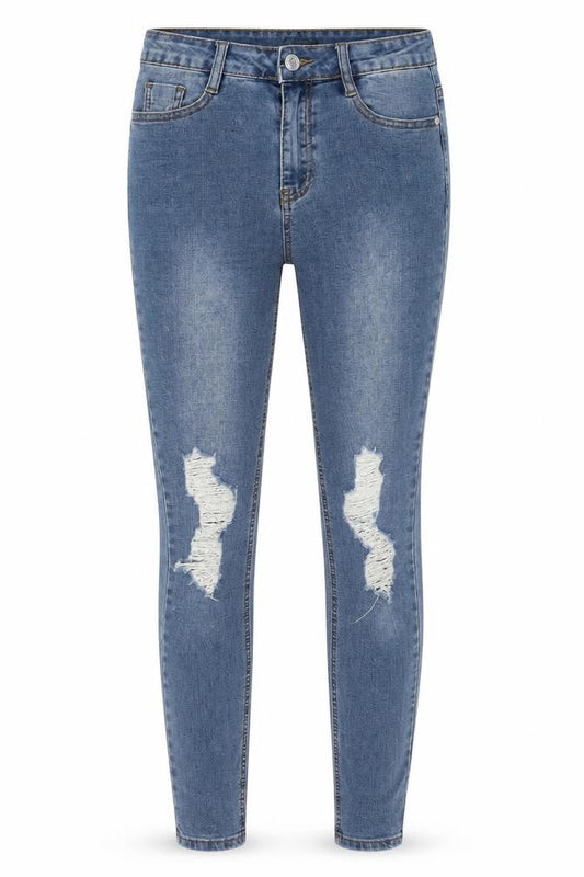 Front view of Missguided women’s blue denim skinny jeans, size UK 10, 30-inch leg