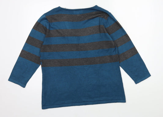 Chianti  Womens Blue Striped Knit Pullover Jumper Size L