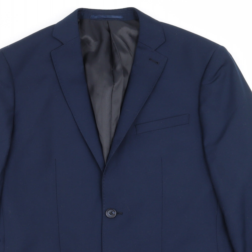 Close-up detail of tailor and cutter men’s blue jacket blazer, size 36
