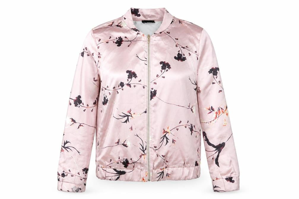 Front view of be you women’s pink floral full zip jumper, size UK 8