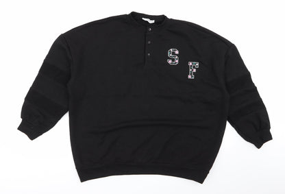 Additional front view of stuffle women’s black floral jumper, size UK 10