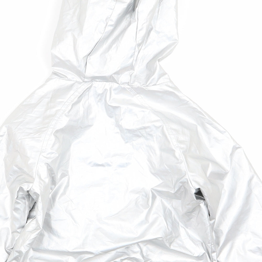 Brand and care label for Next girls’ silver jacket coat, size 3, years