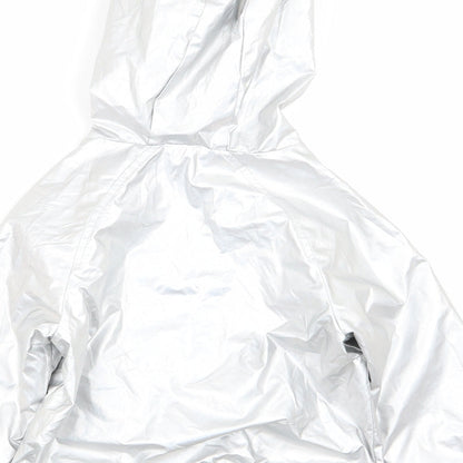 Brand and care label for Next girls’ silver jacket coat, size 3, years