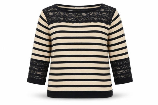 Front view of JULIPA women’s multicoloured striped jumper, size UK 12