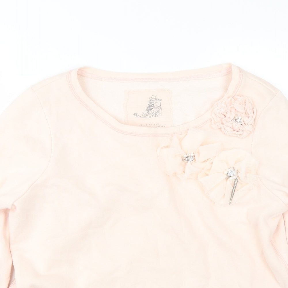 Close-up detail of River Island women’s pink pullover sweatshirt, size UK 16
