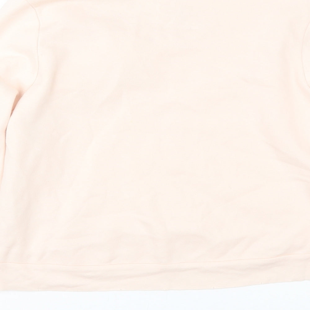 Brand and care label for River Island women’s pink pullover sweatshirt, size UK 16