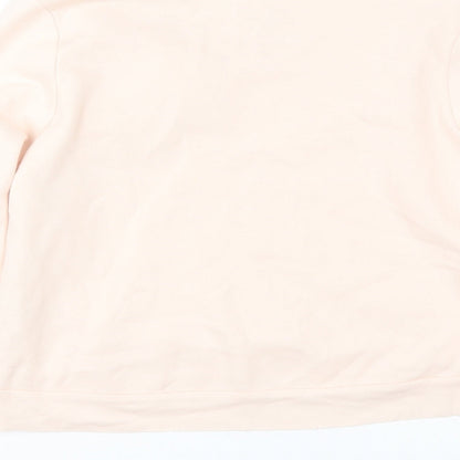 Brand and care label for River Island women’s pink pullover sweatshirt, size UK 16