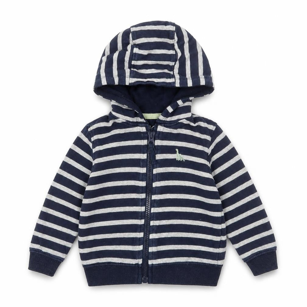 Front view of Lullaby Baby Blue Striped Full Zip Jumper, size 9-12, Months