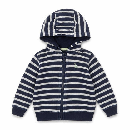 Front view of Lullaby Baby Blue Striped Full Zip Jumper, size 9-12, Months