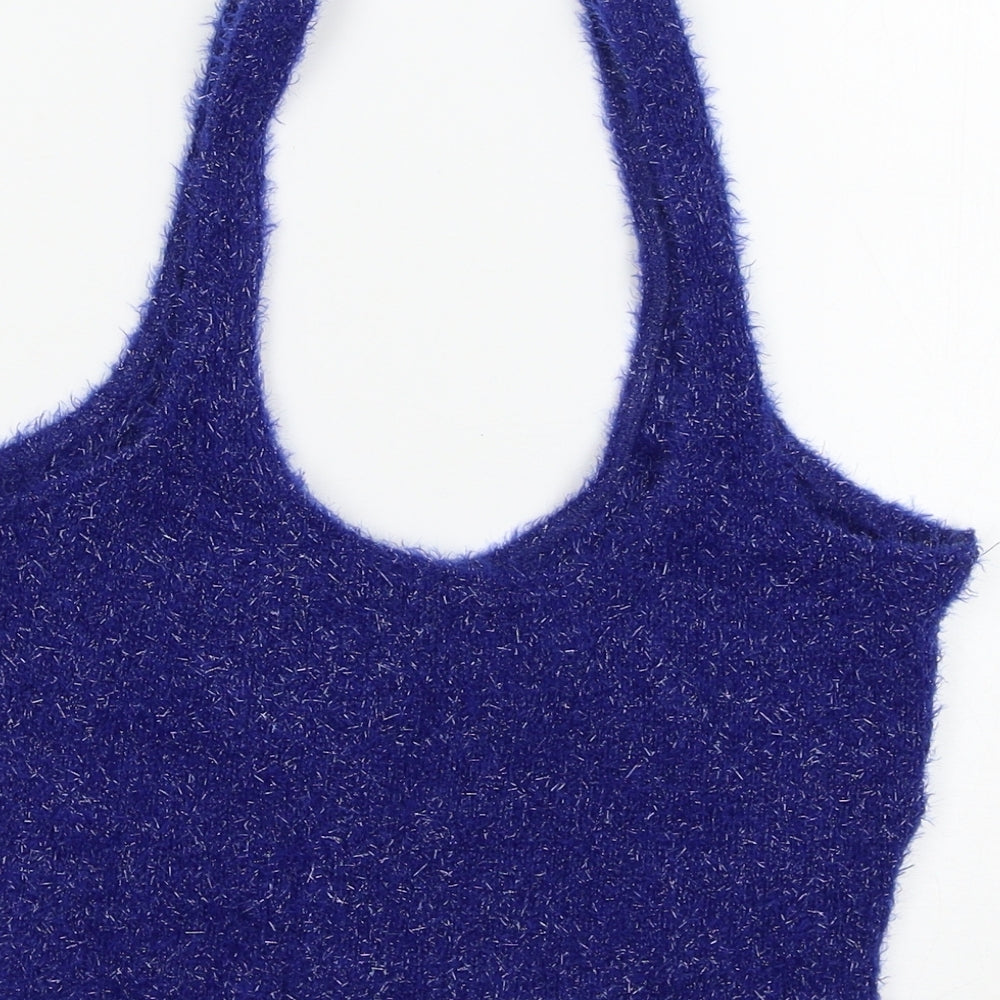 Womens UK Size M Bershka Blue Basic Tank