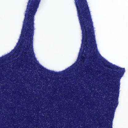 Womens UK Size M Bershka Blue Basic Tank