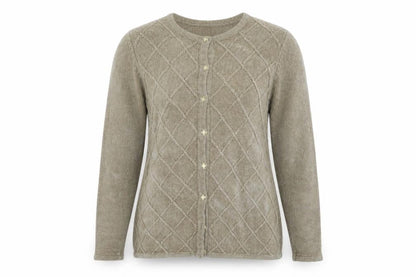 Front view of Bonmarché women’s beige cardigan jumper, size M