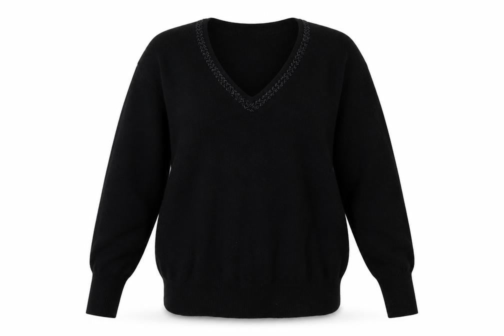 Front view of He Love Me He Loves Me Not women’s black jumper, size UK 12