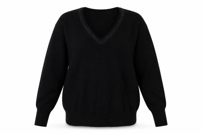 Front view of He Love Me He Loves Me Not women’s black jumper, size UK 12