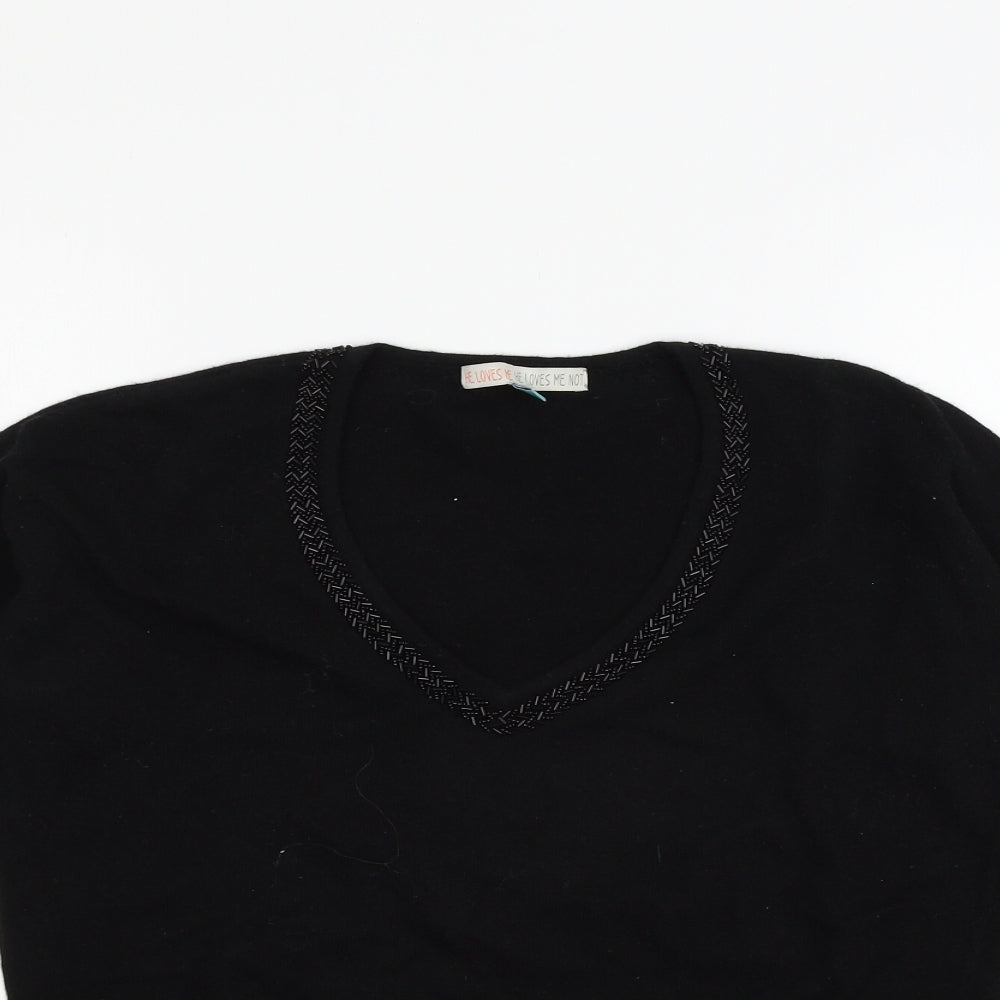 He Love Me He Loves Me Not Womens Black   Pullover Jumper Size 12