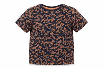 Front view of Nutmeg boys’ blue camouflage basic t-shirt, size 5-6, years