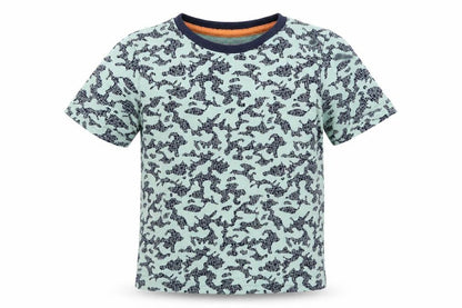 Front view of Nutmeg boys’ blue camouflage basic t-shirt, size 5-6, years