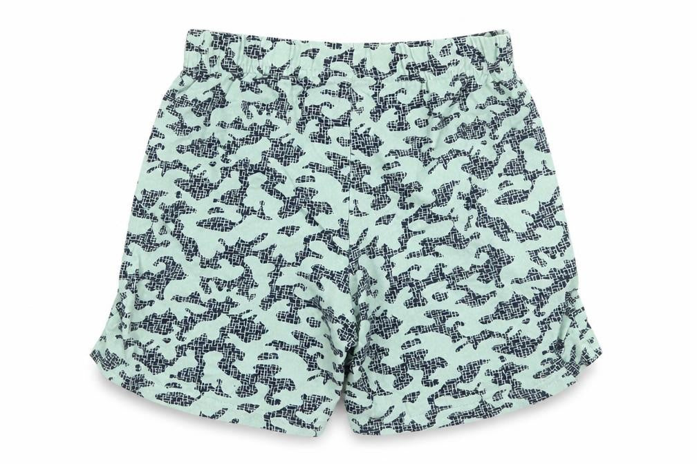 Front view of Nutmeg boys’ blue camouflage bermuda shorts, size 5-6, years