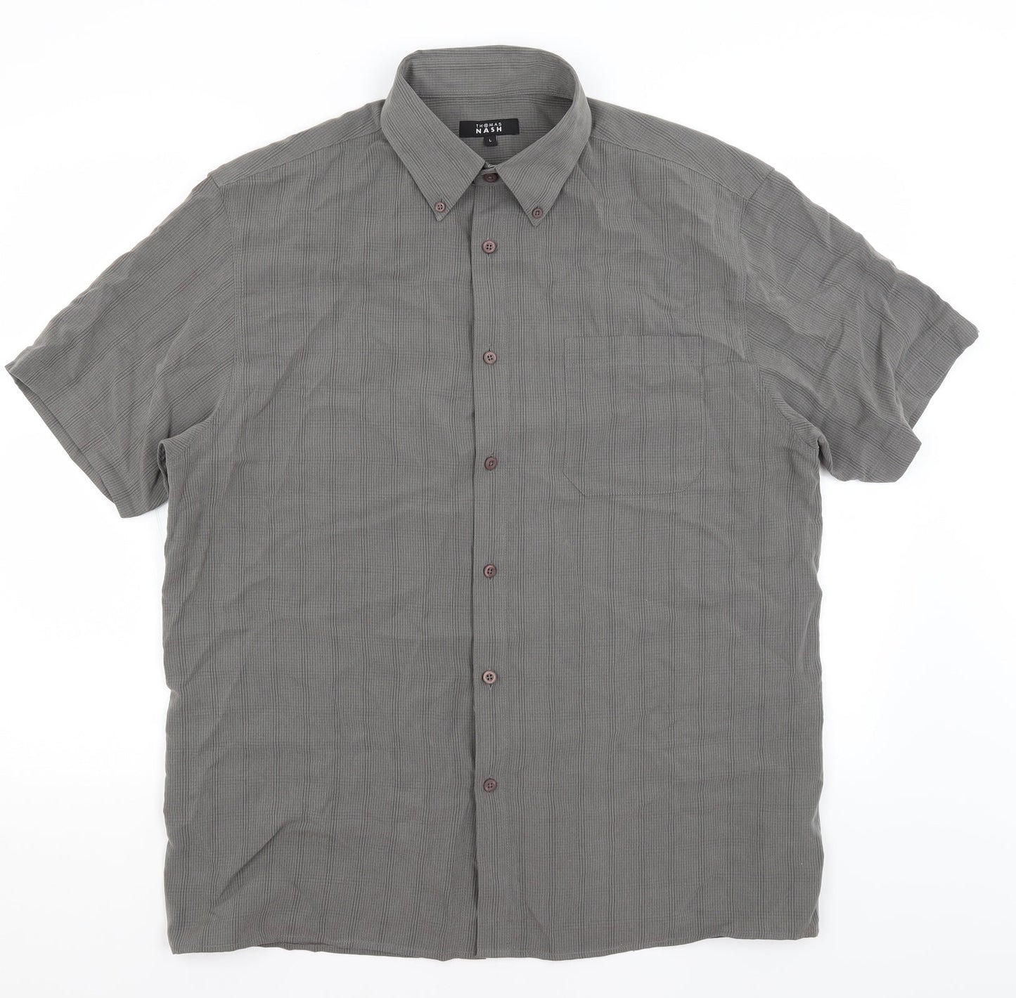 Thomas Nash Mens Grey Check   Button-Up Size L