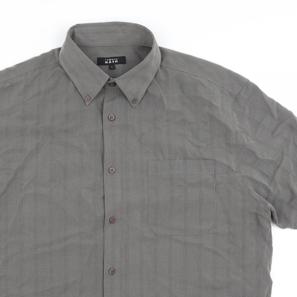 Thomas Nash Mens Grey Check   Button-Up Size L