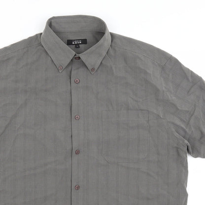 Thomas Nash Mens Grey Check   Button-Up Size L