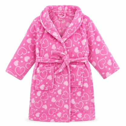 Front view of Primark girls’ pink solid kimono gown, size 5-6, years - hearts