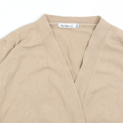 Close-up detail of Flammodes women’s brown shrug jumper, size M
