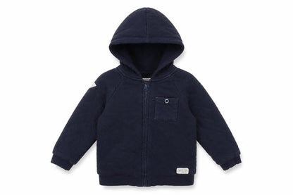 Front view of Junior J boys’ blue full zip hoodie, size 2-3, years