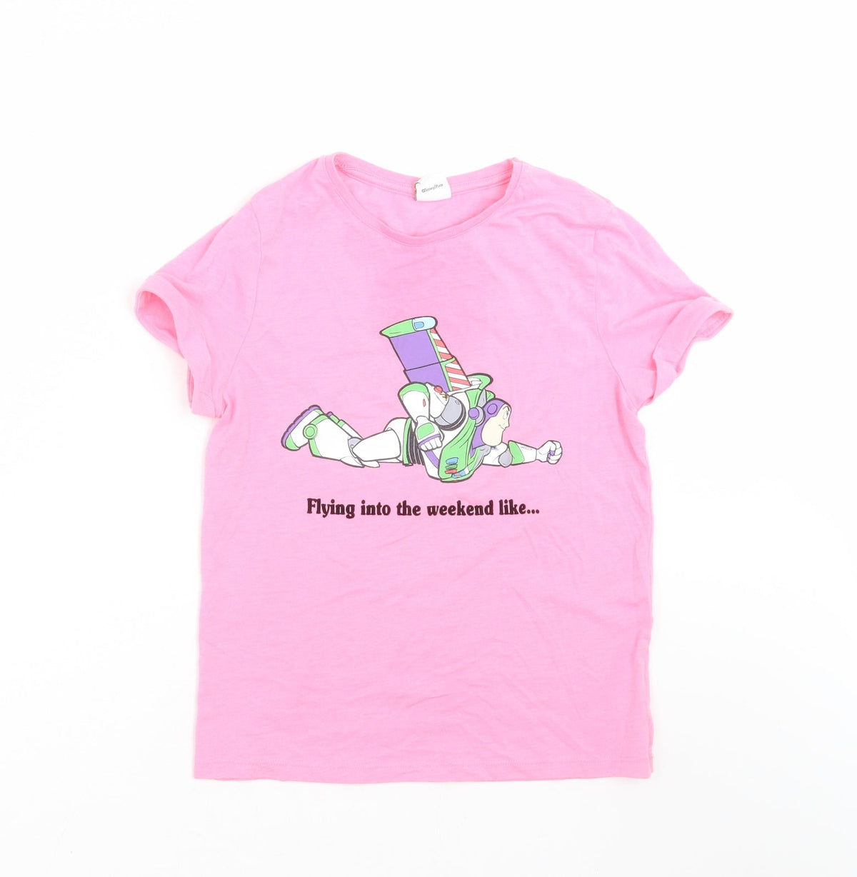 Front view of F&F girls’ pink basic t-shirt, size 10-11, years - buzz lightyear