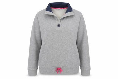 Front view of Amoretti women’s grey pullover sweatshirt, size M