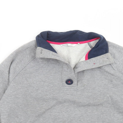 Close-up detail of Amoretti women’s grey pullover sweatshirt, size M