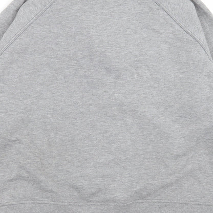 Brand and care label for Amoretti women’s grey pullover sweatshirt, size M