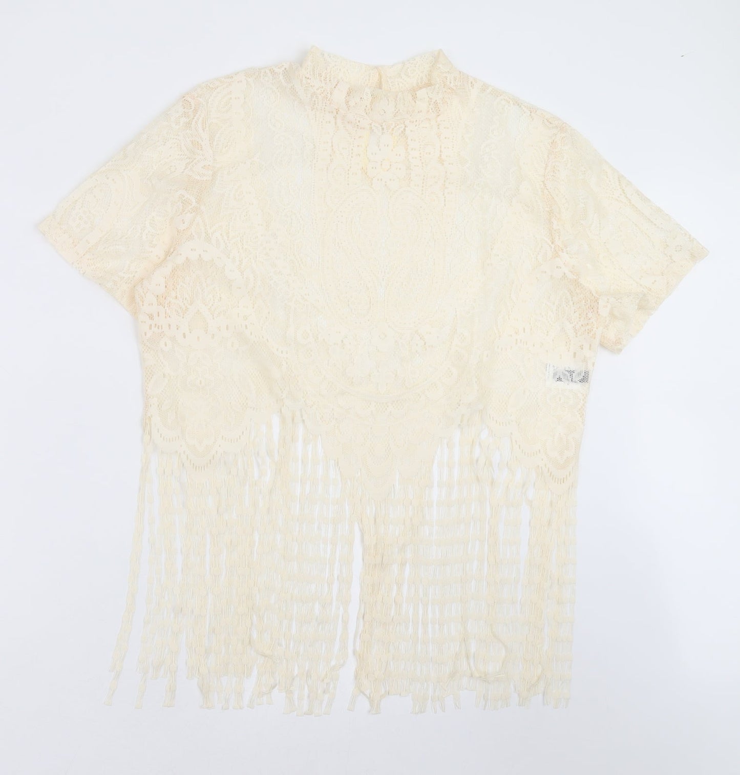 SheIn Womens Beige Paisley  Basic Blouse Size XL  - fringe detail