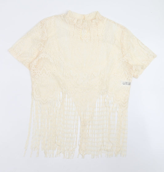 SheIn Womens Beige Paisley  Basic Blouse Size XL  - fringe detail